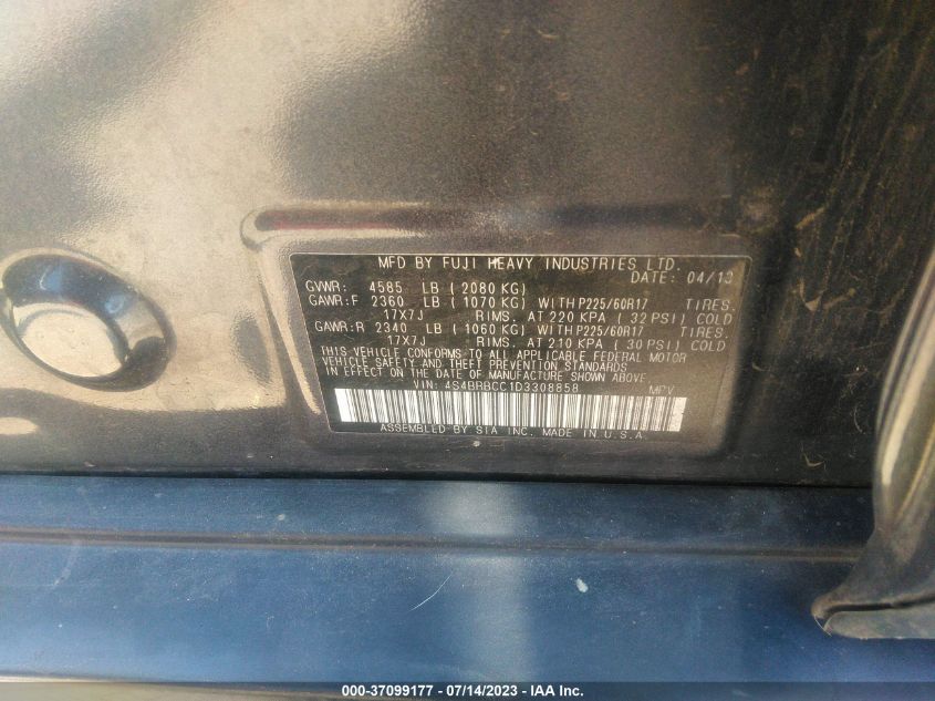 2013 SUBARU OUTBACK 2.5I PREMIUM - 4S4BRBCC1D3308858