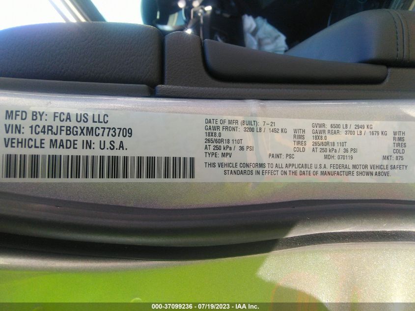 2021 JEEP GRAND CHEROKEE LIMITED - 1C4RJFBGXMC773709
