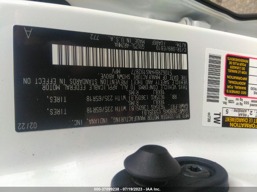2022 TOYOTA HIGHLANDER XLE - 5TDGZRBH4NS192877
