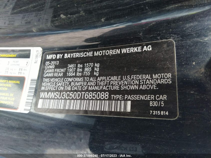 2013 MINI COOPER HARDTOP - WMWSU3C50DT685088