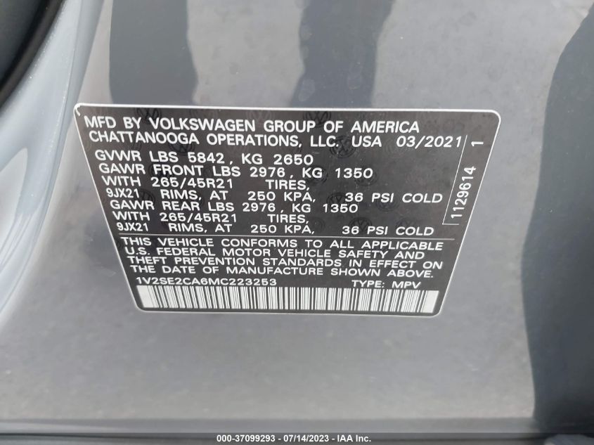 2021 VOLKSWAGEN ATLAS CROSS SPORT 3.6L V6 SEL - 1V2SE2CA6MC223253