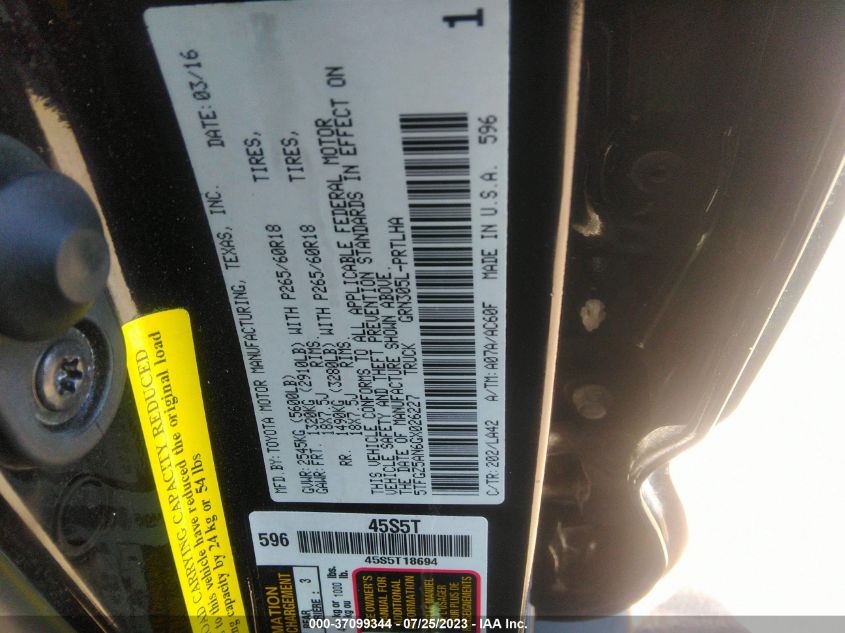 2016 TOYOTA TACOMA LIMITED - 5TFGZ5AN6GX026227