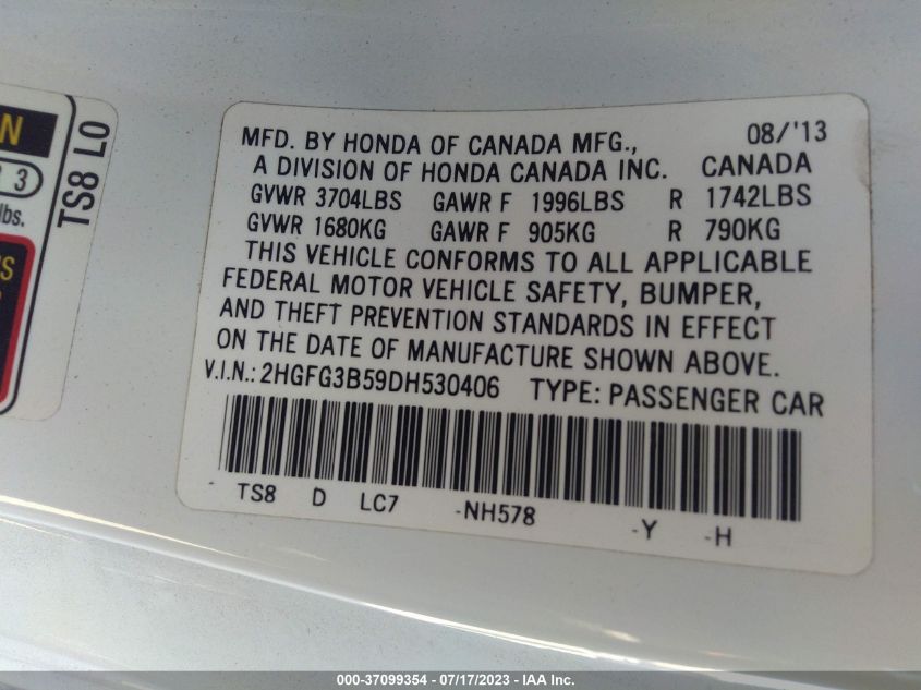 2013 HONDA CIVIC CPE LX - 2HGFG3B59DH530406