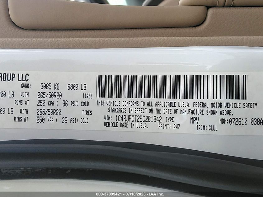 2014 JEEP GRAND CHEROKEE OVERLAND - 1C4RJFCT2EC261942