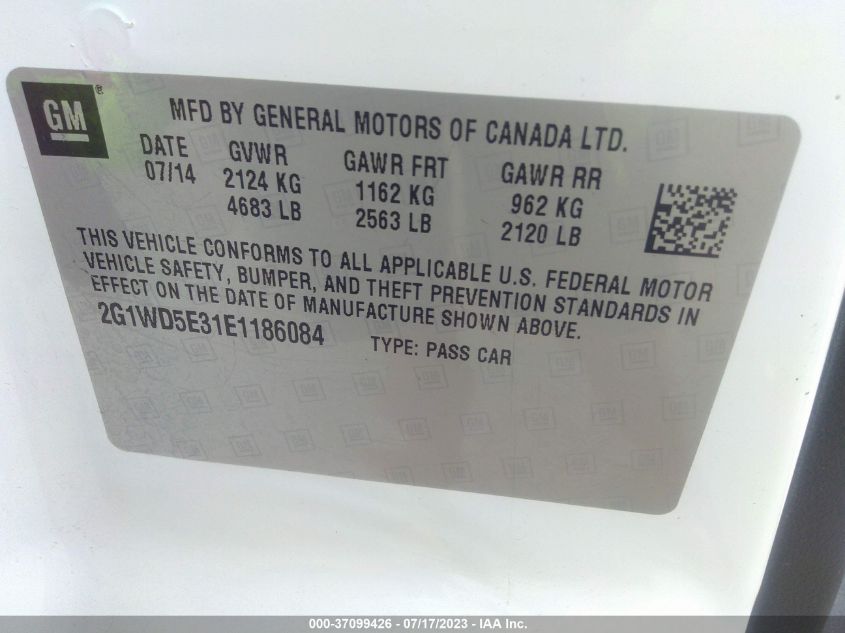 2014 CHEVROLET IMPALA LIMITED POLICE POLICE 2G1WD5E31E1186084
