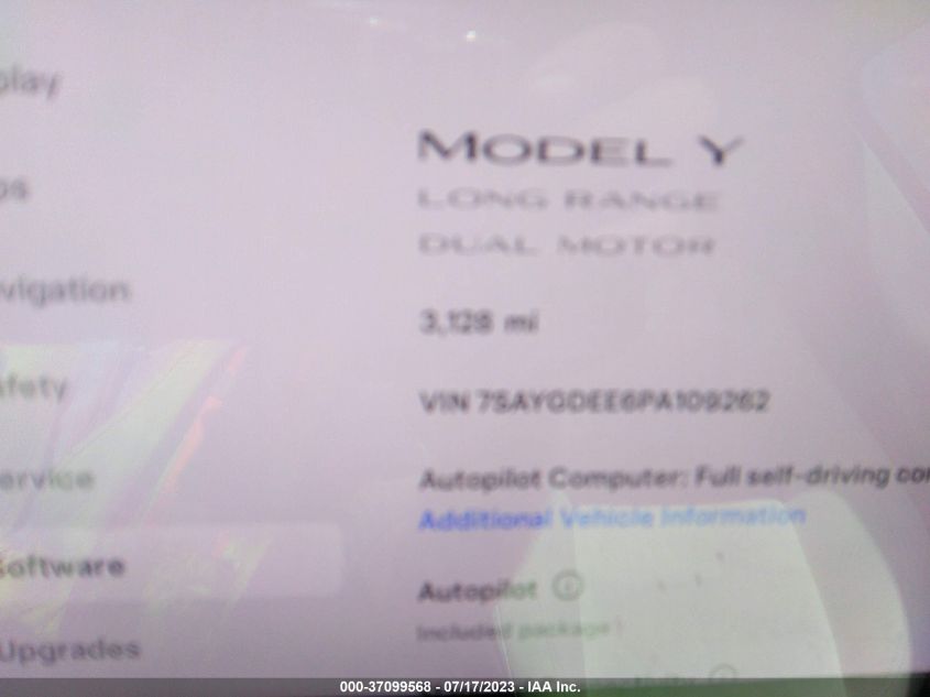 2023 TESLA MODEL Y LONG RANGE - 7SAYGDEE6PA109262