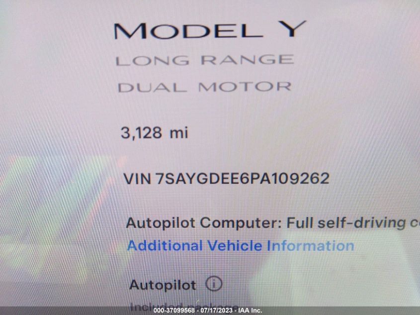 2023 TESLA MODEL Y LONG RANGE - 7SAYGDEE6PA109262