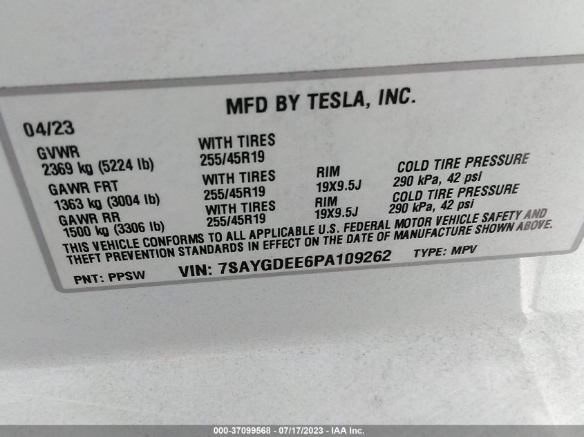 2023 TESLA MODEL Y LONG RANGE - 7SAYGDEE6PA109262