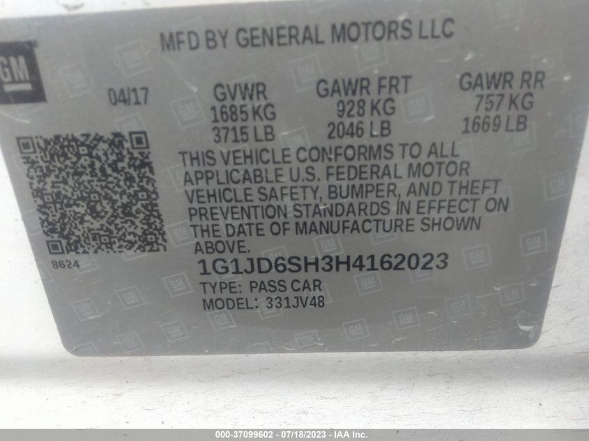 2017 CHEVROLET SONIC LT - 1G1JD6SH3H4162023