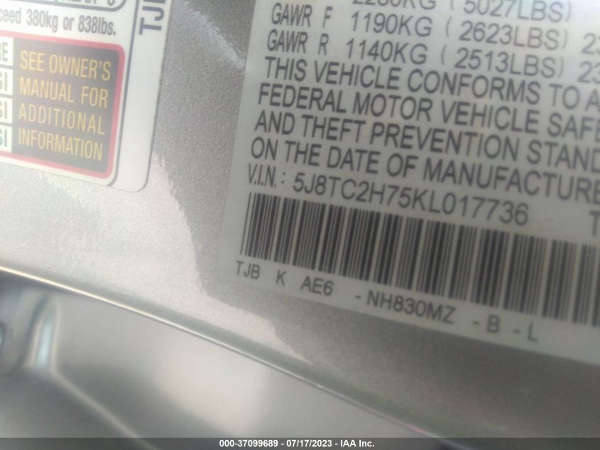 2019 ACURA RDX W/ADVANCE PKG - 5J8TC2H75KL017736