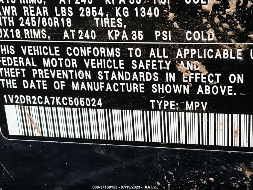2019 VOLKSWAGEN ATLAS 3.6L V6 SE - 1V2DR2CA7KC505024