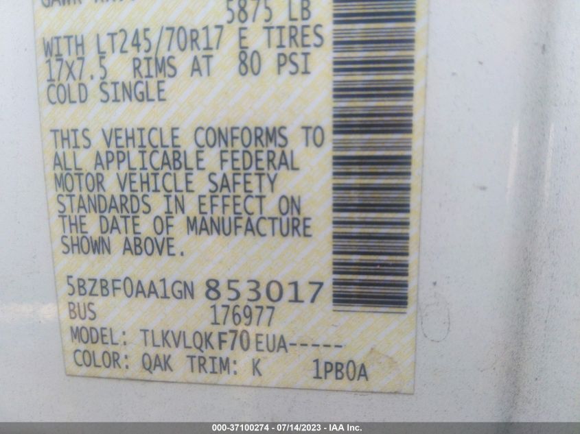 2016 NISSAN NVP S/SV - 5BZBF0AA1GN853017