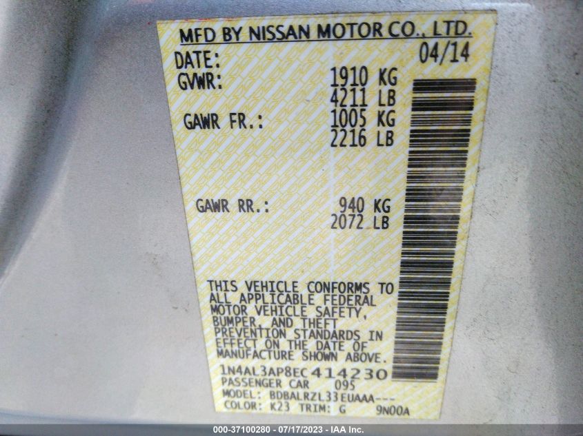 2014 NISSAN ALTIMA 2.5 - 1N4AL3AP8EC414230