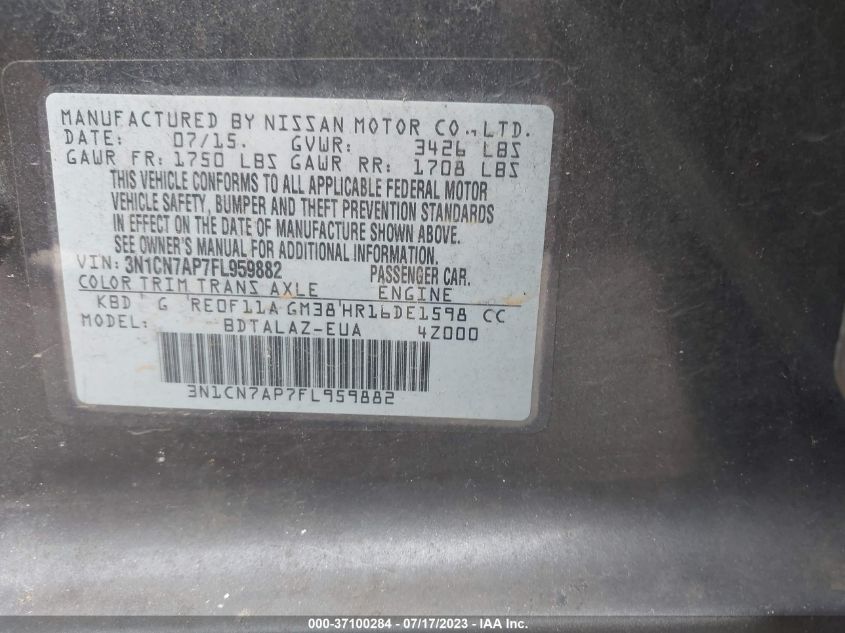 2015 NISSAN VERSA S PLUS - 3N1CN7AP7FL959882