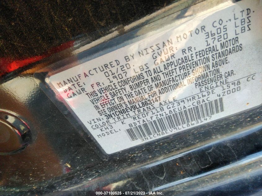 2020 NISSAN VERSA SV - 3N1CN8EV9LL863147
