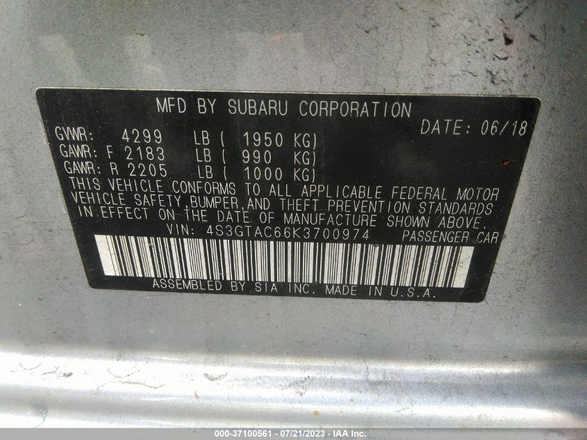 2019 SUBARU IMPREZA PREMIUM - 4S3GTAC66K3700974