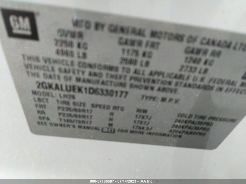 2013 GMC TERRAIN SLT - 2GKALUEK1D6330177
