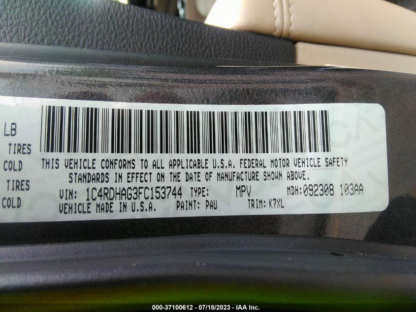 2015 DODGE DURANGO SXT - 1C4RDHAG3FC153744