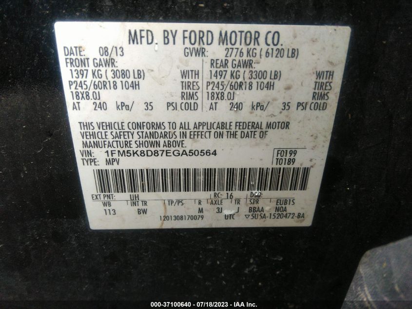 2014 FORD EXPLORER XLT - 1FM5K8D87EGA50564