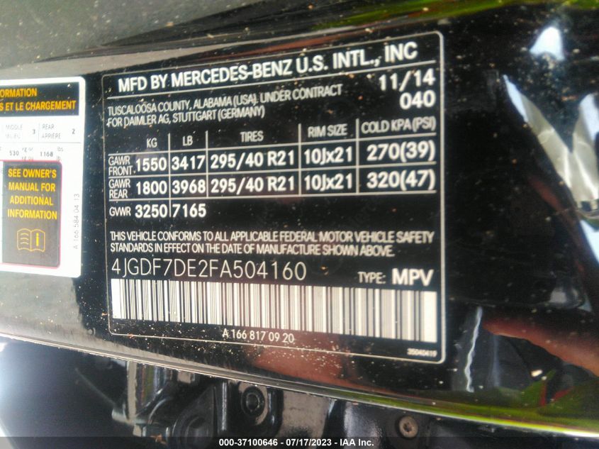 2015 MERCEDES-BENZ GL-CLASS GL 550 - 4JGDF7DE2FA504160