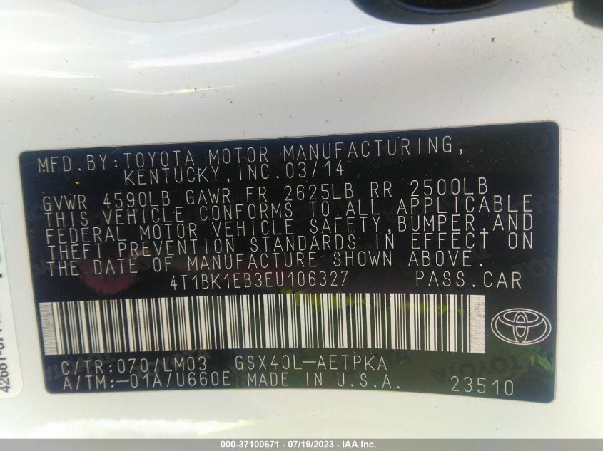 2014 TOYOTA AVALON LIMITED - 4T1BK1EB3EU106327