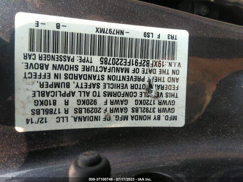 2015 HONDA CIVIC SEDAN EX-L - 19XFB2F91FE220785