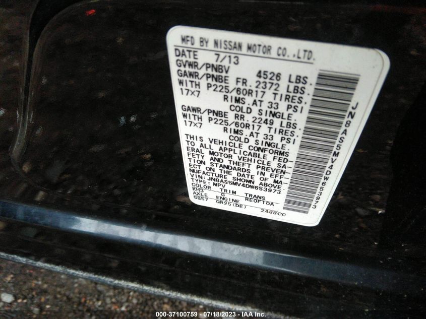 2013 NISSAN ROGUE SV - JN8AS5MV4DW653973
