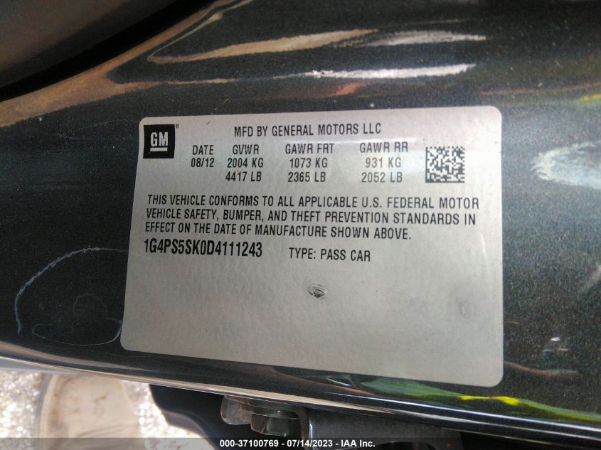 2013 BUICK VERANO LEATHER GROUP - 1G4PS5SK0D4111243