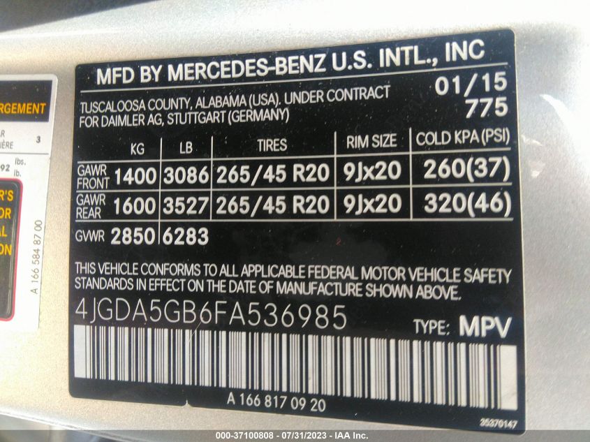 2015 MERCEDES-BENZ M-CLASS ML 400 - 4JGDA5GB6FA536985