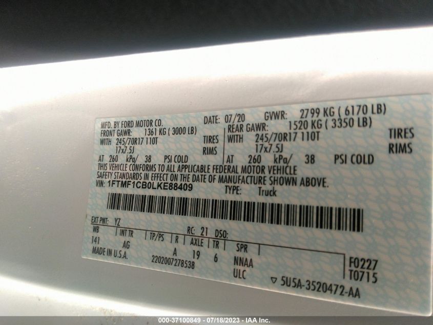 2020 FORD F-150 XL/XLT - 1FTMF1CB0LKE88409