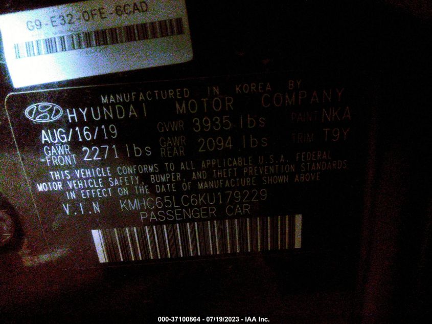2019 HYUNDAI IONIQ HYBRID BLUE - KMHC65LC6KU179229