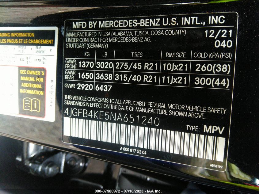 2022 MERCEDES-BENZ GLE GLE 350 - 4JGFB4KE5NA651240
