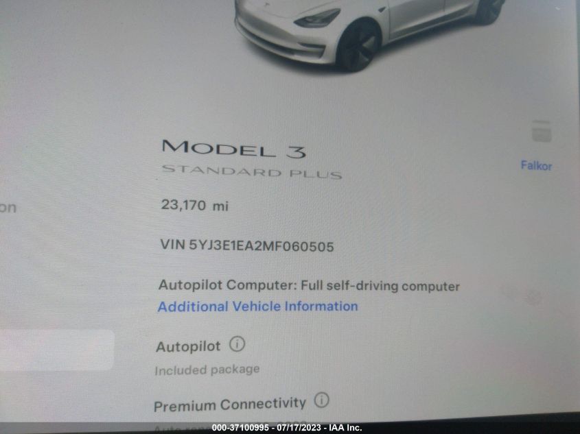 2021 TESLA MODEL 3 STANDARD RANGE PLUS - 5YJ3E1EA2MF060505