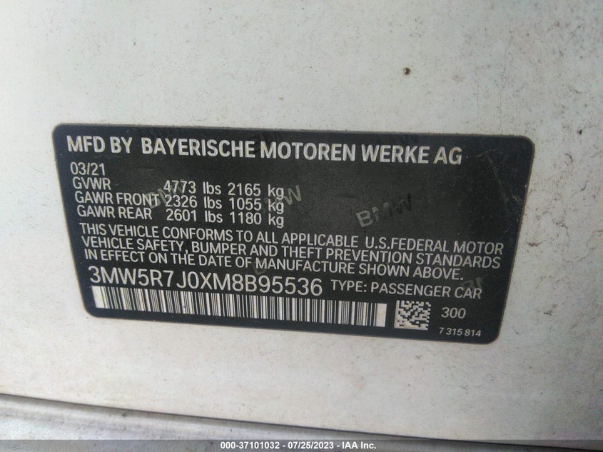 VIN 3MW5R7J0XM8B95536 2021 BMW 3 SERIES 330I XDRIVE