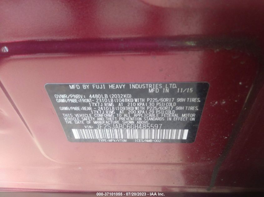2016 SUBARU FORESTER 2.5I - JF2SJABC6GH485597