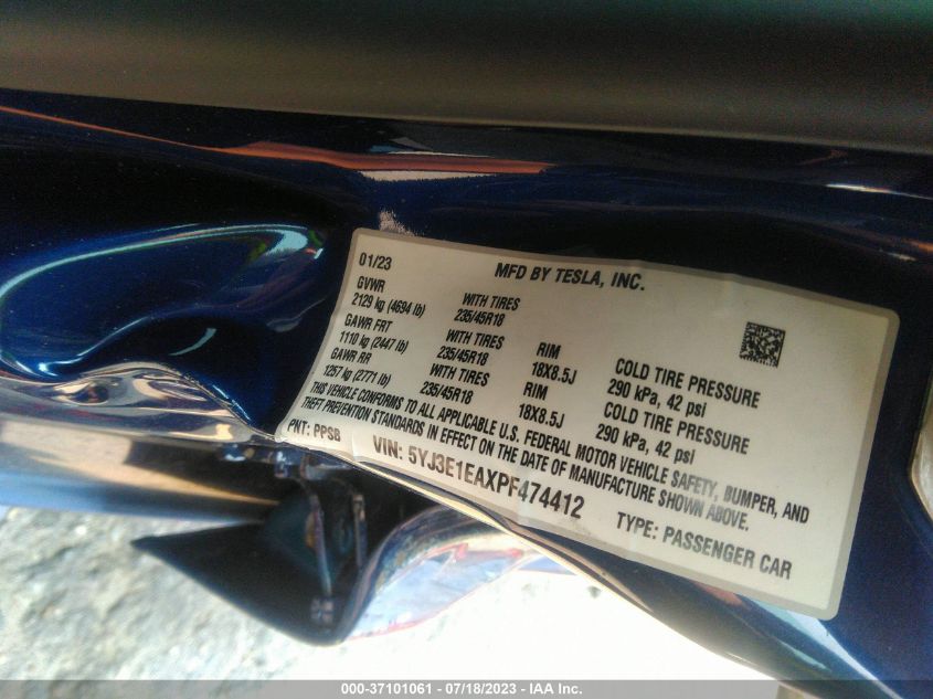2023 TESLA MODEL 3 - 5YJ3E1EAXPF474412