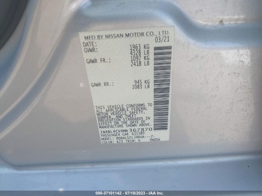 2021 NISSAN ALTIMA 2.5 SR - 1N4BL4CV4MN367870
