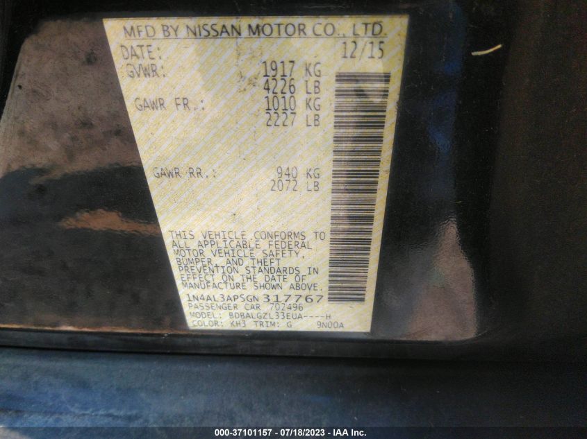 2016 NISSAN ALTIMA 2.5 S - 1N4AL3AP5GN317767