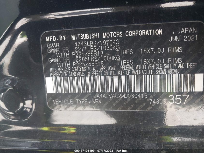 2021 MITSUBISHI OUTLANDER SPORT SE - JA4APVAU2MU030415