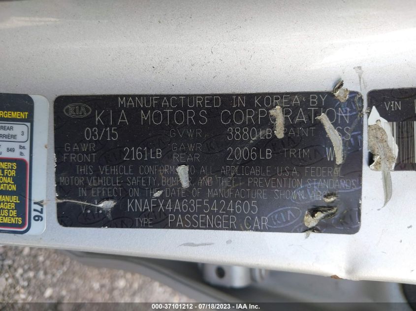 2015 KIA FORTE LX - KNAFX4A63F5424605