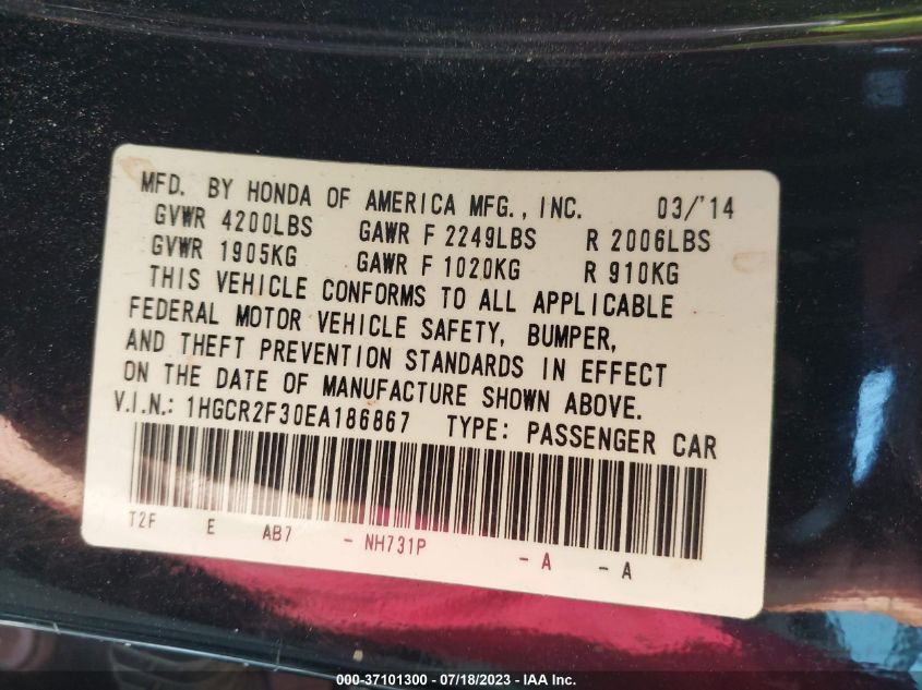 2014 HONDA ACCORD SEDAN LX - 1HGCR2F30EA186867