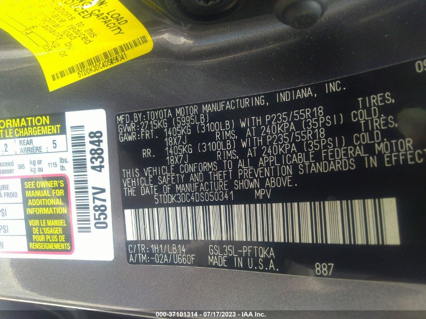 2013 TOYOTA SIENNA XLE - 5TDDK3DC4DS050341