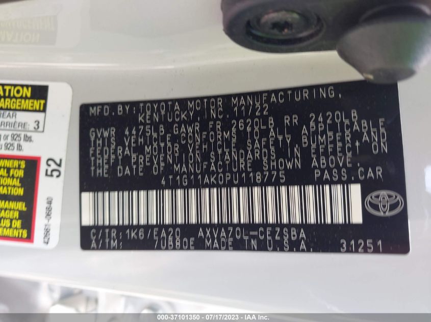 2023 TOYOTA CAMRY SE/SE NIGHTSHADE - 4T1G11AK0PU118775