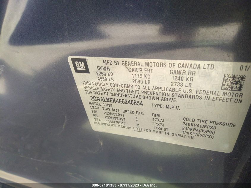 2014 CHEVROLET EQUINOX LT - 2GNALBEK4E6240854