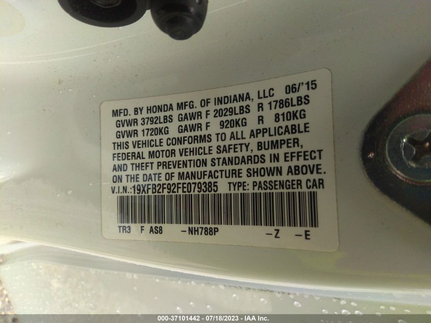 2015 HONDA CIVIC SEDAN EX-L - 19XFB2F92FE079385