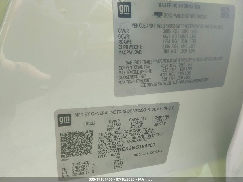 2022 CHEVROLET SILVERADO 1500 LTD CUSTOM - 3GCPWBEK2NG198263
