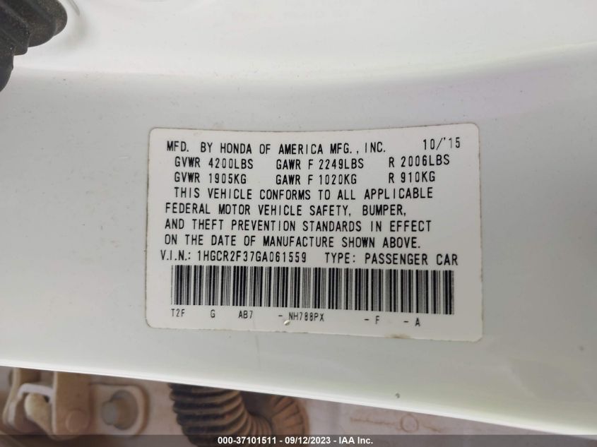 2016 HONDA ACCORD SEDAN LX - 1HGCR2F37GA061559