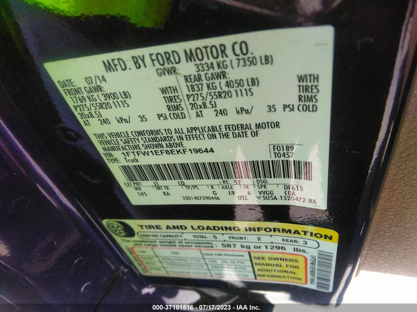 2014 FORD F-150 XL/XLT/STX/FX4/LARIAT - 1FTFW1EF8EKF19644