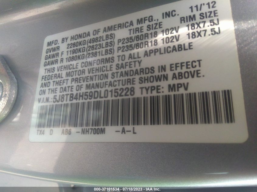 2013 ACURA RDX TECH PKG - 5J8TB4H59DL015228