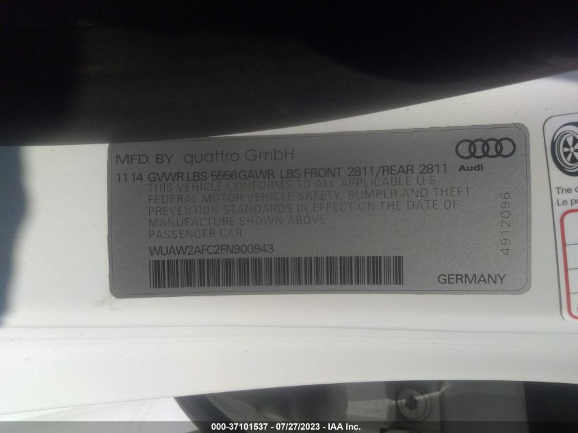 2015 AUDI RS 7 PRESTIGE - WUAW2AFC2FN900943